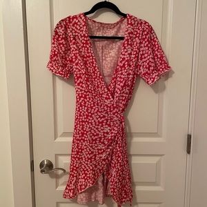 Red Floral Wrap Dress